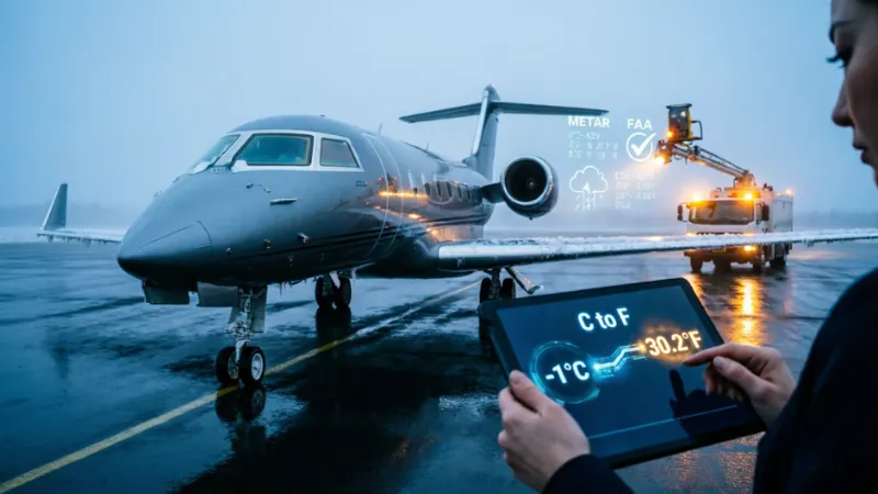 Business aviation de-icing and thermal operations management for private charter flights